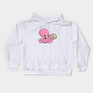 Octopus as painter with a brush and paints Kids Hoodie